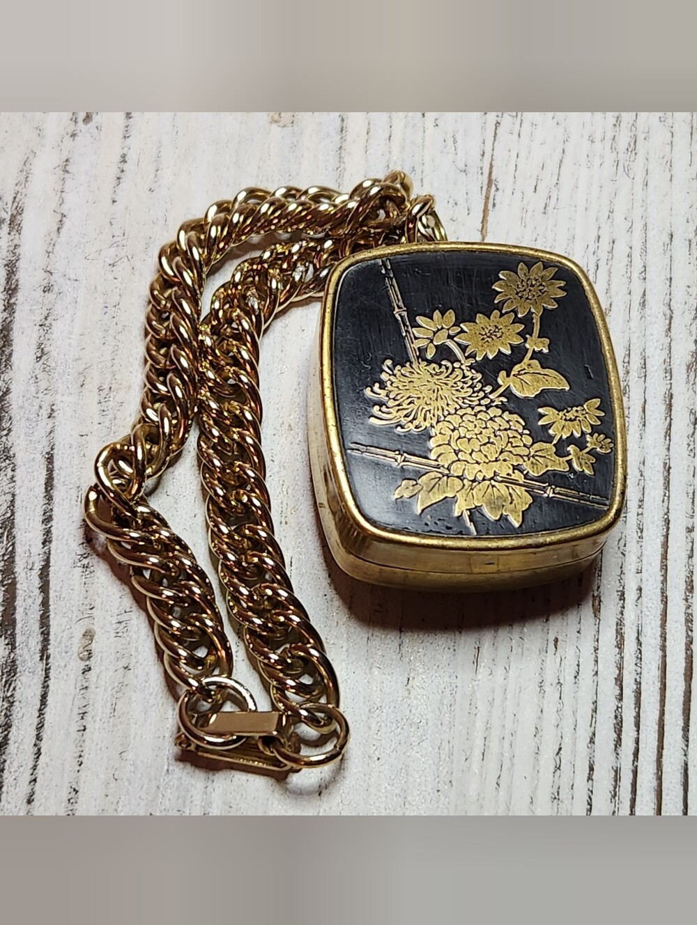 Vintage Sankyo Japan Music Box Charm on Chain Japanese Floral Art Jewelry VTG
